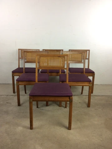 Set of 6 Mid Century Modern Cane Back Dining Chairs Cover