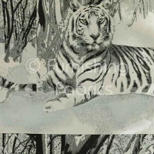 New Grey Silver Black Chenille Furnishing Fabrics Green Eye Tiger Animal Pattern - Picture 1 of 5