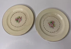 Paden City Pottery Bread Plates Fleur De Lis Gold Trim Floral F47 Set of 2 FLAW - Picture 1 of 10
