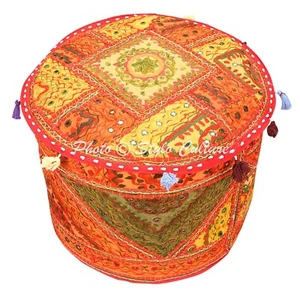 Bohemian Patchwork Multicolor Ottoman Pouf Cover Seating Foot Stool 18 in - Picture 1 of 5