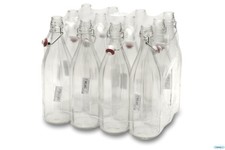 (6-10 o 12 pezzi) BOTTIGLIA COSTOLATA da 1LT con TAPPO ERMETICO per VINO,ACQUA