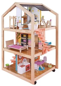 KidKraft So Stylish Mansion Boho Naturals Wooden Dollhouse with Accessories - Picture 1 of 10