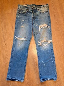 VINTAGE RARE Y2K Abercrombie & Fitch Jeans Mens 30X30 Blue Distressed Destroyed - Picture 1 of 8