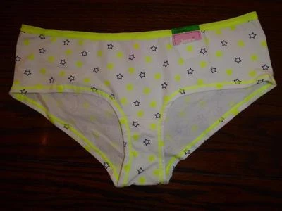NWT JENNI COTTON SPANDEX BOYLEG HIPSTER PANTIES WHITE STARS L - Image 1 of 2