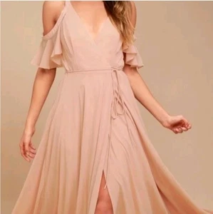 Lulu's Womens Sz M Easy Listening Gardenia Cold Shoulder Wrap Bridesmaid Gown - Picture 1 of 10