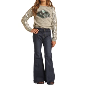 Rock & Roll Denim® Youth Girl's Dark Vintage Bell Bottoms RRGD7PR0FZ - Picture 1 of 30