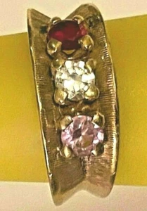 VINTAGE ELEGANT 10K YELLOW GOLD RED WHITE PINK GEMSTONES  3.87 gram size 6.75 - Picture 1 of 9