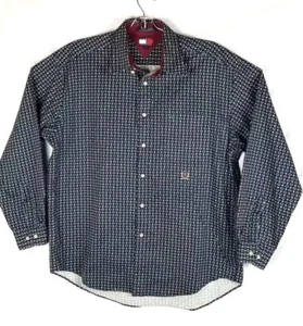 Tommy Hilfiger Hombres Camisa L Grande Mangas Largas Patrón Abotonado Camisa Azul Marino - Imagen 1 de 5