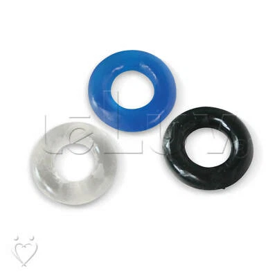 Juego de 3 anillos de constricción LeLuv TPR Donut negro azul claro 1,5 cm / 0,6 pulgadas Foto 1 de 4