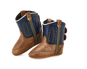 Old West Navy/Brown Infant Boys Faux Leather Western Cowboy Boots 0D - Picture 1 of 2
