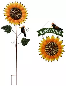 Sunflower Metal Yard Art Decor Outdoor Garden Decorative Yard Stake Set 2 - Picture 1 of 6