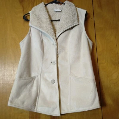 Chaleco D & Co. Denim & Company Para Mujer XS Imitación Gamuza Sherpa Forrado Marfil Abotonado Foto 1 de 4
