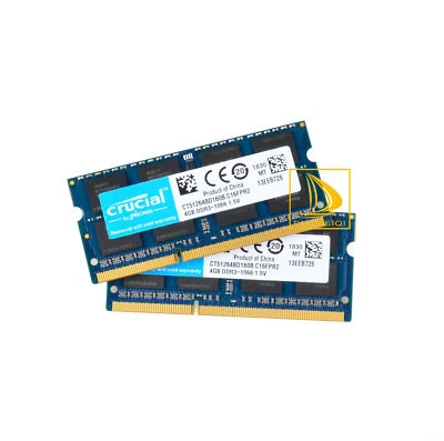 Crucial 2x 4GB 2RX8 PC3-8500S DDR3 1066Mhz SODIMM Laptop Memory RAM 204Pin - Image 1 of 4
