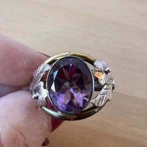 VINTAGE AMETHYST RING 925 STERLING SILVER TRI COLOR - Picture 1 of 18