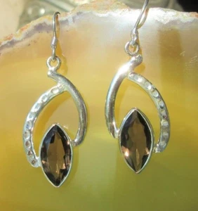 Rx Orecchini Argento Sterling 925 Eckig-Oval Quarzo Affumicato Braun Segno Waage - Foto 1 di 5