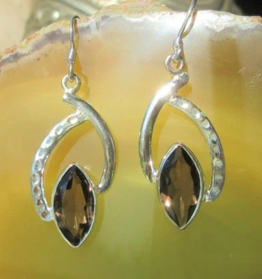 Rx Orecchini Argento Sterling 925 Eckig-Oval Quarzo Affumicato Braun Segno Waage - Immagine 1 di 4