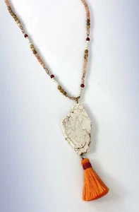 PANACEA Quartz & Jasper Beaded Howlite Stone Tassel Pendant 32" Long Necklace - Picture 1 of 3