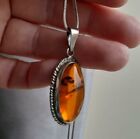 ssterling silver amber pendant necklace ,new with tags