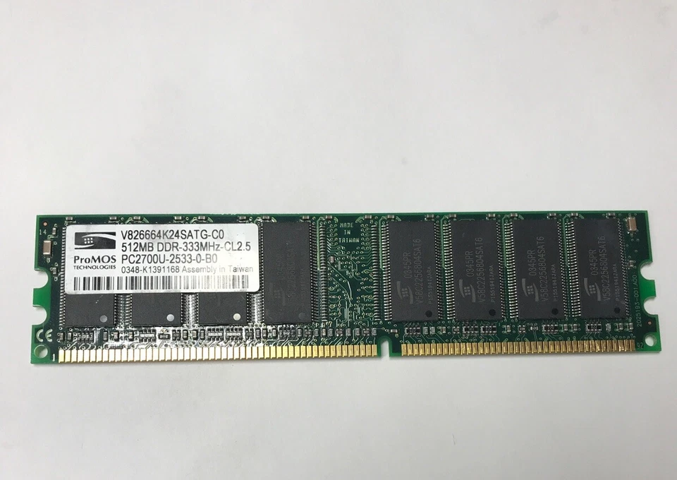 ProMOS Tech V826664K24SATG-C0 DDR 512MB PC-2700 Non ECC 333Mhz RAM Memory - Image 1 of 1