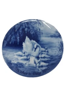 Swans Mother's Day Royale Blue Winter China Plate Vintage 1970 - Picture 1 of 7
