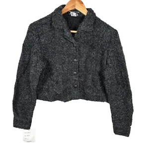 Vintage Soda Blu Women Blazer Medium Gray Textured Cropped Button 90s Academia - Picture 1 of 11
