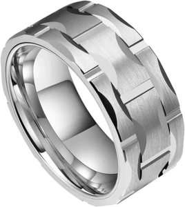 8Mm 10Mm Mens Tungsten Carbide Wedding Ring Brick Pattern Infinity Knot Pattern - Picture 1 of 7