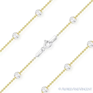 Moon Cut Ball Bead Link Italy 925 Sterling Silver 14k Yellow Gold Chain Necklace - Picture 1 of 2