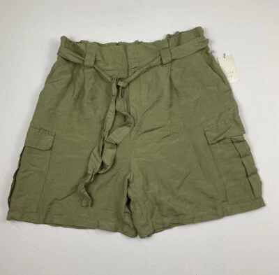 Pantalones Cortos Para Mujer A New Day 2XL Verde Mezcla de Lino Carga Plisado Frontal Cinturón Foto 1 de 4
