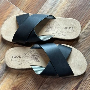 Sandalias Izod Alyssa tiras cruzadas negras. Mujer talla 7M. Sin cordones, fácil de usar. - Imagen 1 de 4