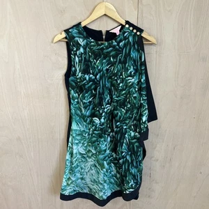 Ted Baker Dress Black with Green Leaf Pattern Occasion Wear Size 2 Size Medium - Picture 1 of 9