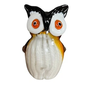 VTG 5.5" Murano Cased Art Blown Glass Owl Paperweight Figurine W/ Applied Eyes - Foto 1 di 15