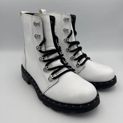 Sorel Women's White Lennox Lace Waterproof Leather Combat Snow Rain Boots 7 - Image 1 of 4