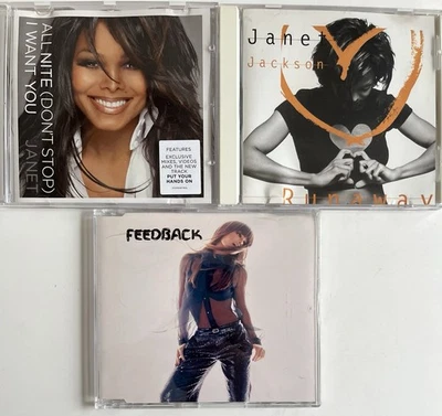 Janet Jackson Lot of 3 Maxi-Single Cds All Nite (Don't Stop) Runaway Feedback Foto 1 de 3