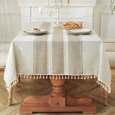 Cotton Linen Waterproof Tablecloth for Dining Table Rustic Farmhouse Kitchen ... - Image 1 of 4