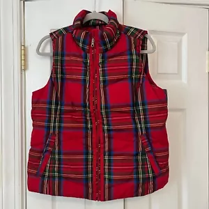 Lands End Plaid Vest Red Puffer Womens M 10-12 - Picture 1 of 4