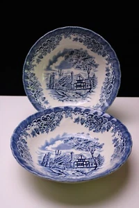 Churchill Blue Brook Coupe Müslischalen blau weiß 6 3/8"" England - Bild 1 von 5
