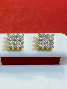 1Ct Round Cut Real Moissanite Men's Cluster Stud Earrings 14K Gold Plated /a6 - Picture 1 of 3