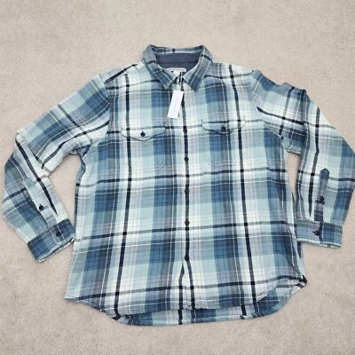 Outerknown Men XL Blanket Shirt Plaid Blue White Green 100% Organic Cotton - Image 1 of 4