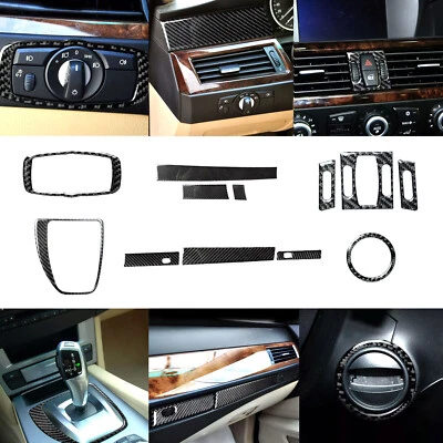 12Pcs Real Carbon Fiber Interior Dashboard Cover Trim For BMW 5 Series E60 04-10 - Image 1 of 4