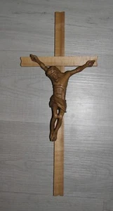 Vintage Wood Carved Jesus Christ Crucifix Cross Germany 15.5" Primitive Folk Art - Picture 1 of 3