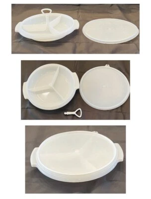 Vintage TUPPERWARE Divided Tray 8" Diameter SUZETTE #608-3   3-Part Set - Image 1 of 4