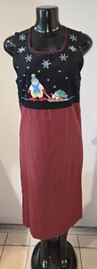 Vestido Limón Hierba Bordado Vacaciones Invierno Muñecos de Nieve Talla Pequeña Rojo y Negro - Imagen 1 de 6