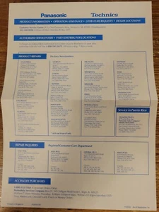 Panasonic Technics Product Information, Operation Assistance Insert F09430 - Picture 1 of 1