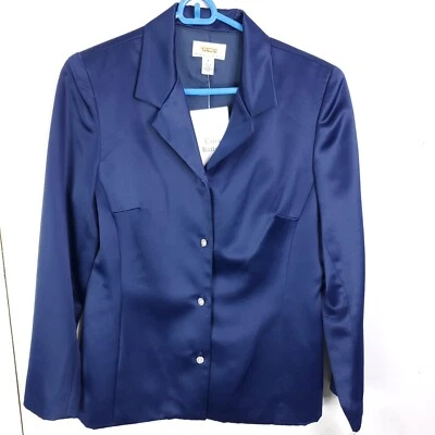 Talbots Suit Womens 8 Petite Satin Blazer Pants Set Silky Mature Studded Buttons - Image 1 of 4