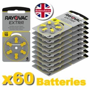 Sixty (60) x Rayovac size 10 (Yellow) Extra Hearing Aid Batteries - Picture 1 of 7