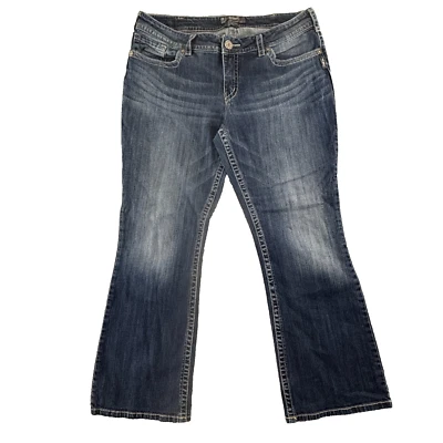 Pantalones de mezclilla plateados Suki Bootcut para mujer 18 lavado oscuro elástico entrepierna 31" Foto 1 de 4