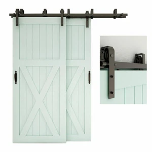(Double Track) Bypass Sliding Barn Door Hardware Closet Track Kit for 2 Doors - Picture 1 of 34