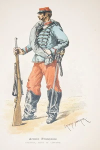 ARMEE FRANCAISE-CHASSEUR TENUE DE CAMPAGNE DUMARESQ GRAVURE COULEURS 1890-R913 - Picture 1 of 1