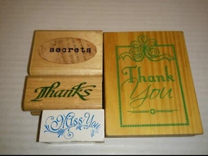 ASST. RUBBER STAMPS: THANK YOU, THANKS, MISS YOU & SECRETS, (LOT OF 4), NNB - Picture 1 of 3
