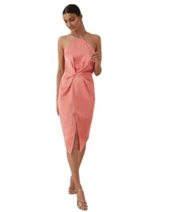 Reiss Paola Print Cocktail Dress UK 10 Halter Neck RRP 195 Peach Coral Satin - Picture 1 of 15